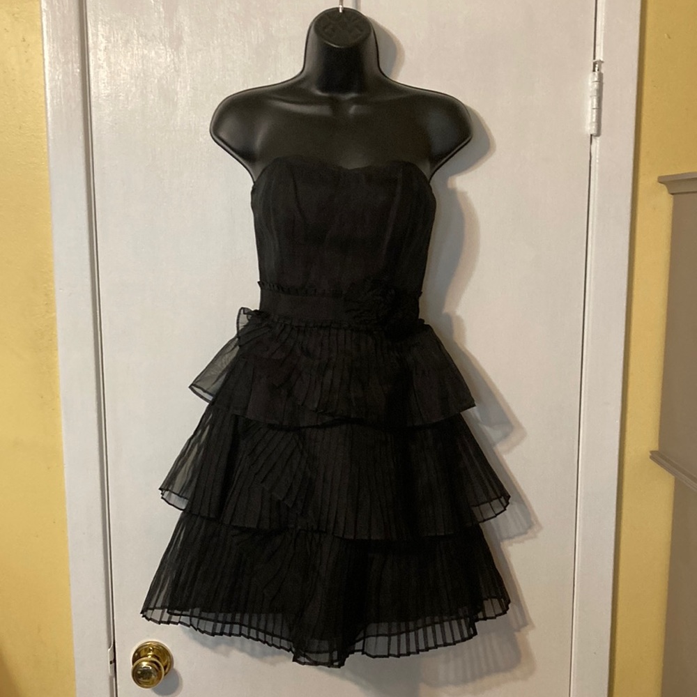 White House Black Market Strapless Pleated And Angle-Tiered Little Black Dress